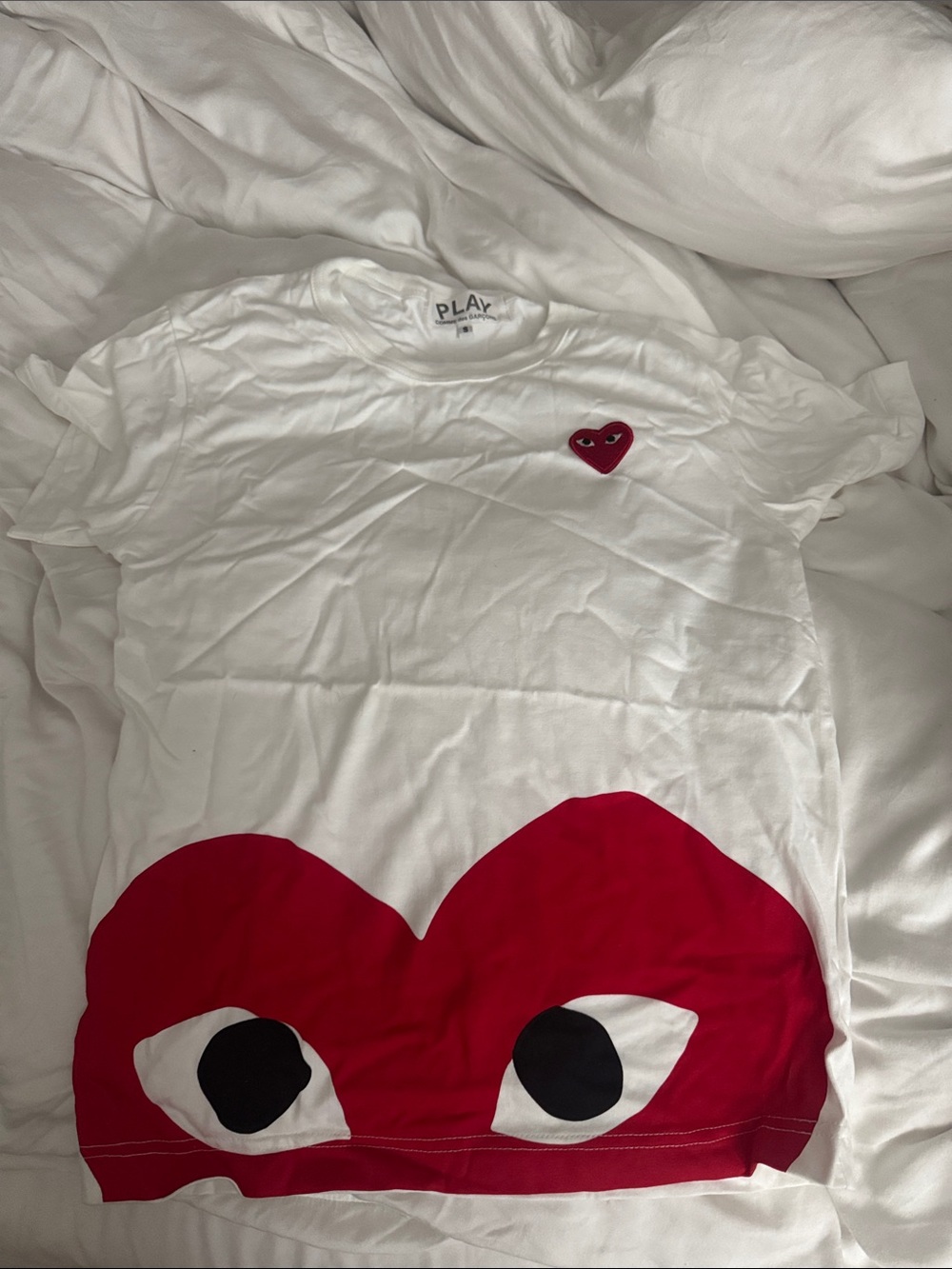 Comme des Garçons PLAY White Tee with Red Heart Graphics